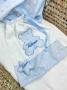Sacchetto primo cambio neonato personalizzato con nome ricamato