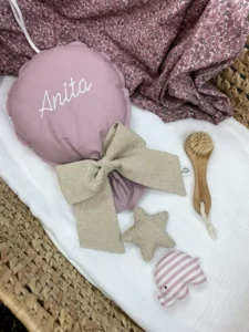 Fiocco nascita a palloncino rosa antico con nome