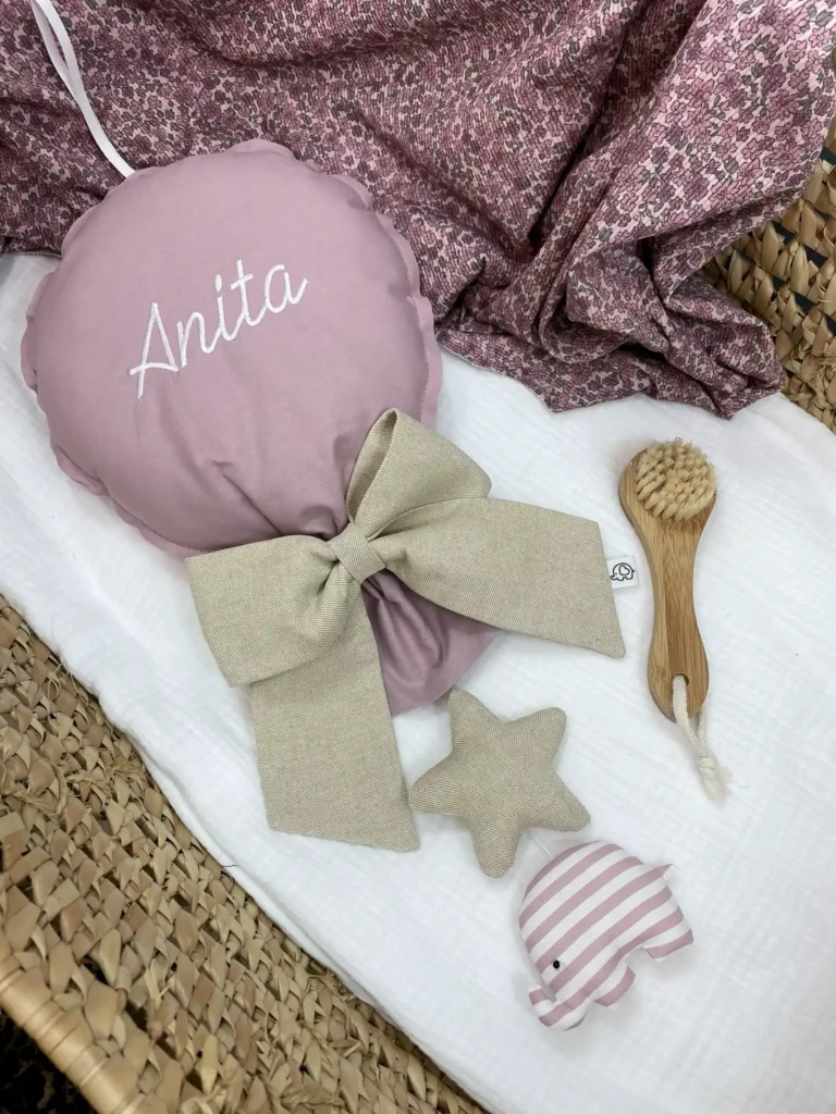 Fiocco nascita a palloncino rosa antico con nome
