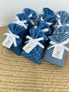 Sacchetti lavanda nascita bimbo azzurri assortiti con tag